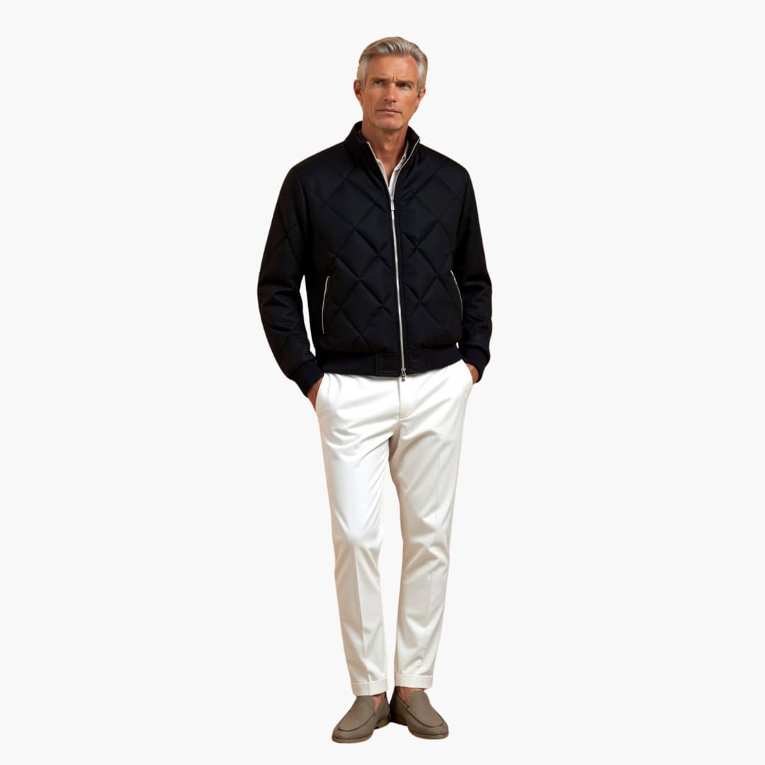 BerlinGlamour | Gewatteerde herenjas met rits en geribbelde manchetten 4