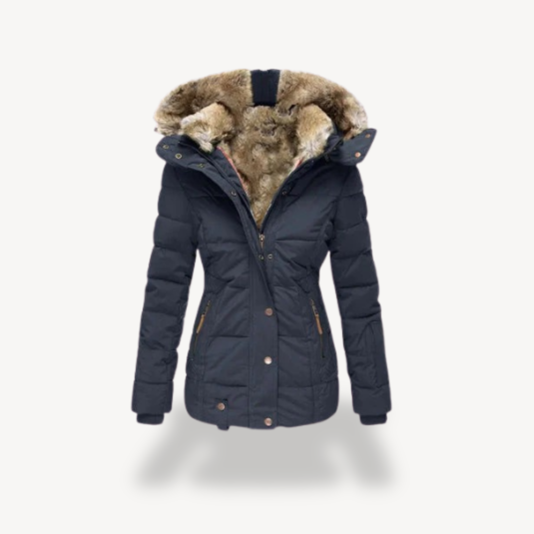 BerlinGlamour | Gewatteerde imitatiebont capuchonjas voor dames 0