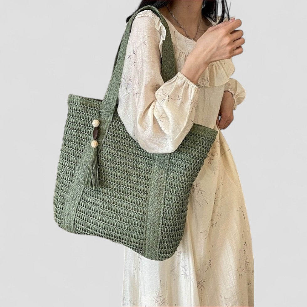 BerlinGlamour | Geweven emmertas met grote capaciteit, zomerse strandschoudertas 0