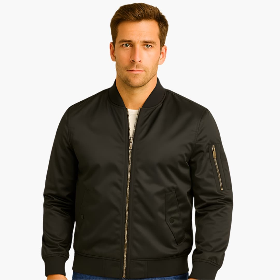 BerlinGlamour | Heren bomberjack met geribbelde manchetten en rits 2