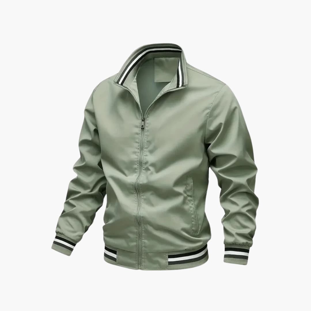 BerlinGlamour | Heren bomberjack met rits en gestreepte geribbelde tailleband 6