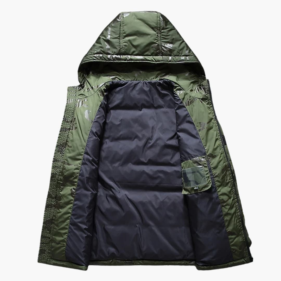 BerlinGlamour | Heren camouflagejack met capuchon en rits aan de voorkant 2