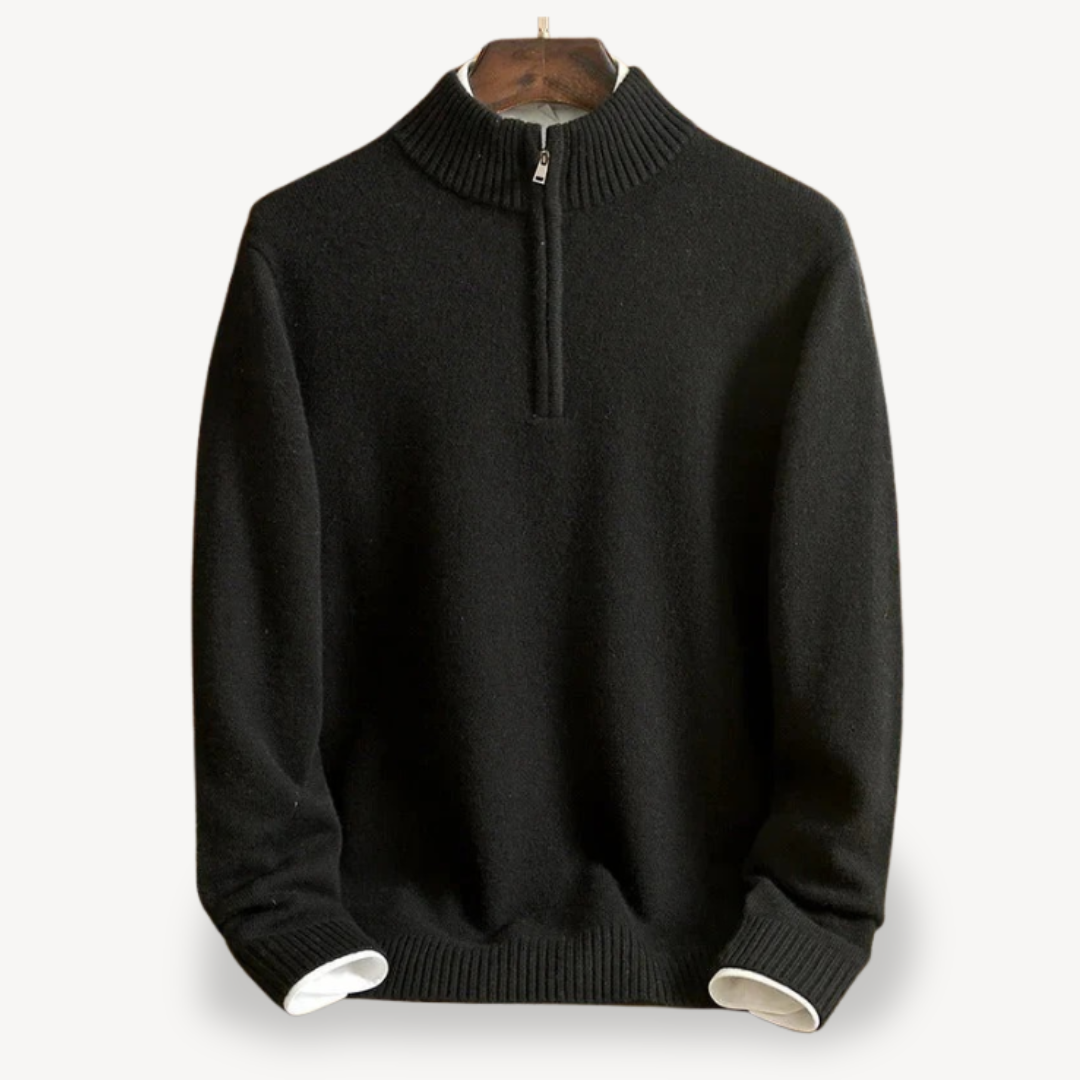 BerlinGlamour | Heren gebreide trui met kwartrits en hoge kraag 4