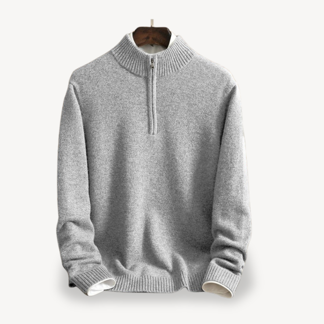 BerlinGlamour | Heren gebreide trui met kwartrits en hoge kraag 5