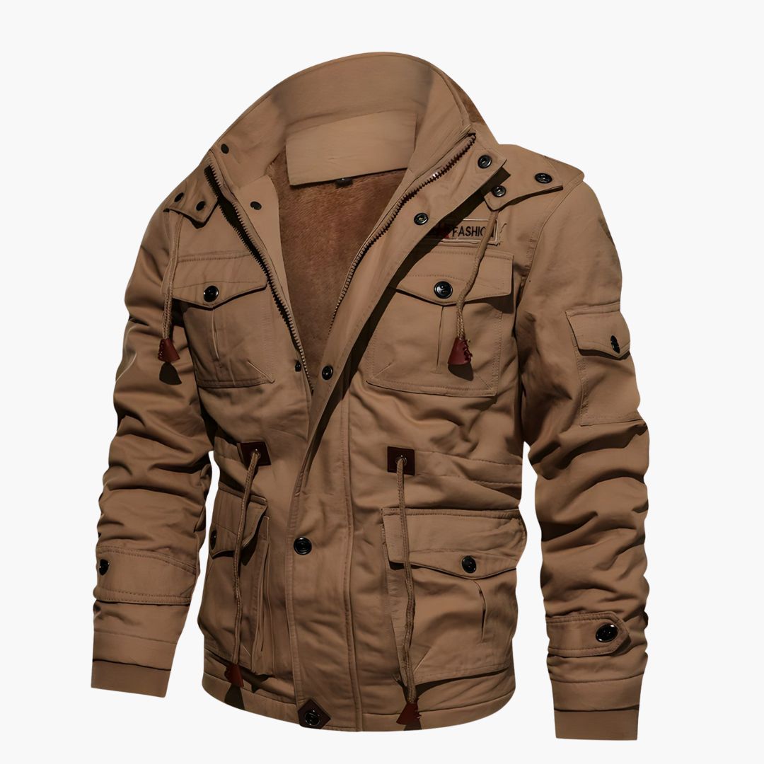 BerlinGlamour | Heren militair jack met capuchon en meerdere zakken 0