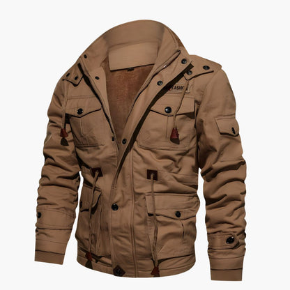 BerlinGlamour | Heren militair jack met capuchon en meerdere zakken 0