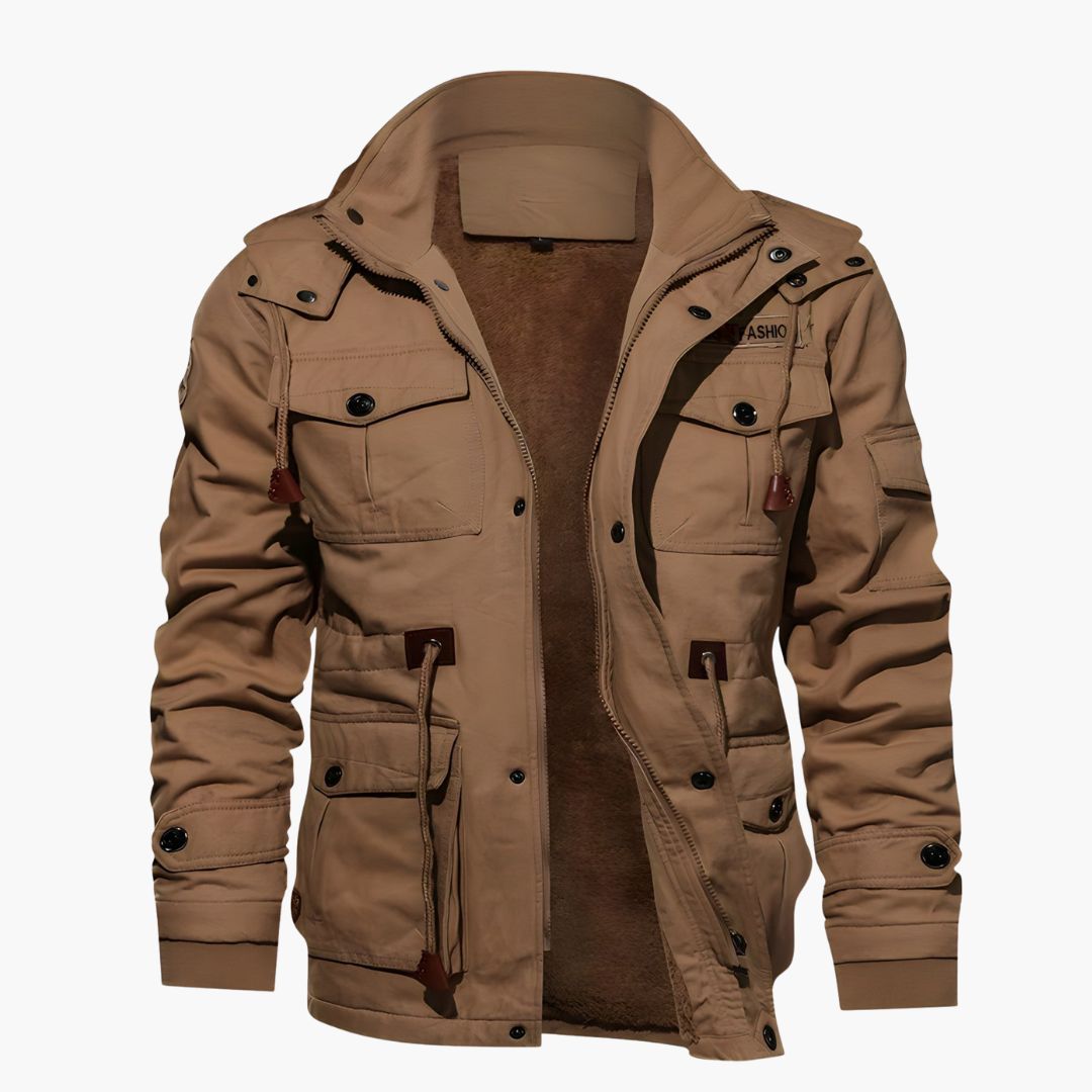 BerlinGlamour | Heren militair jack met capuchon en meerdere zakken 1