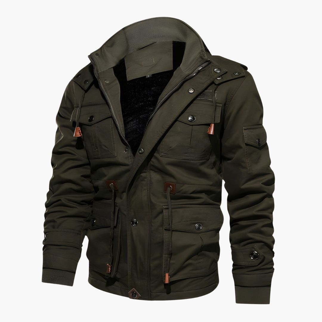 BerlinGlamour | Heren militair jack met capuchon en meerdere zakken 3