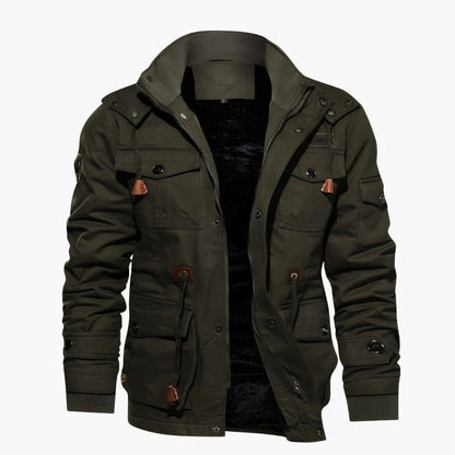 BerlinGlamour | Heren militair jack met capuchon en meerdere zakken 4