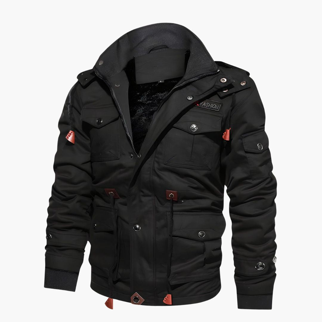 BerlinGlamour | Heren militair jack met capuchon en meerdere zakken 6