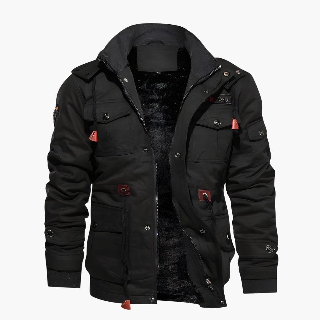 BerlinGlamour | Heren militair jack met capuchon en meerdere zakken 7