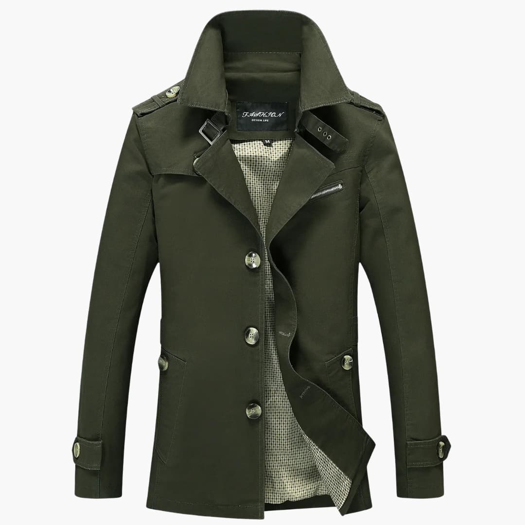 BerlinGlamour | Heren trenchcoat met riem en knoopsluiting 0