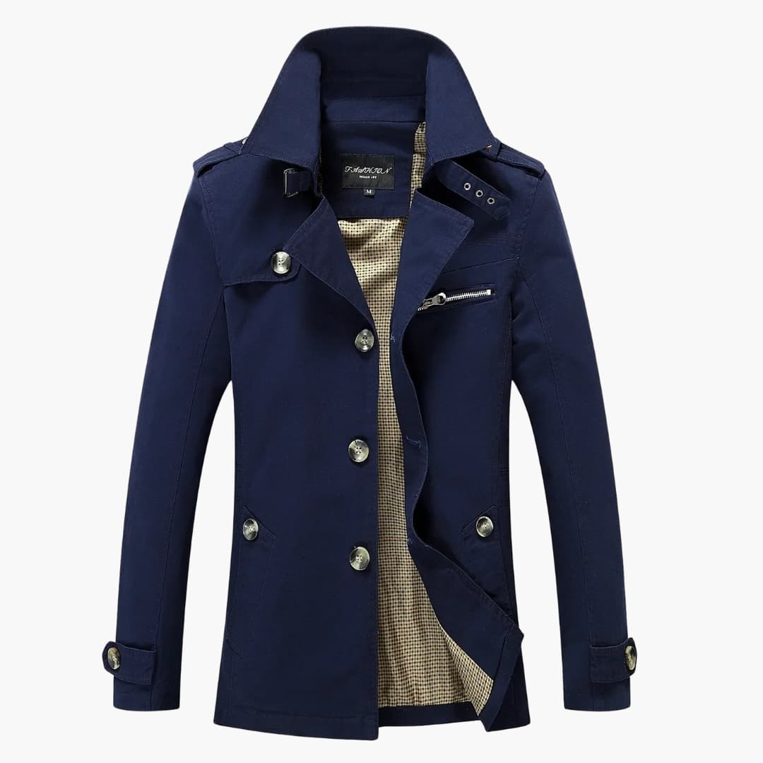 BerlinGlamour | Heren trenchcoat met riem en knoopsluiting 1