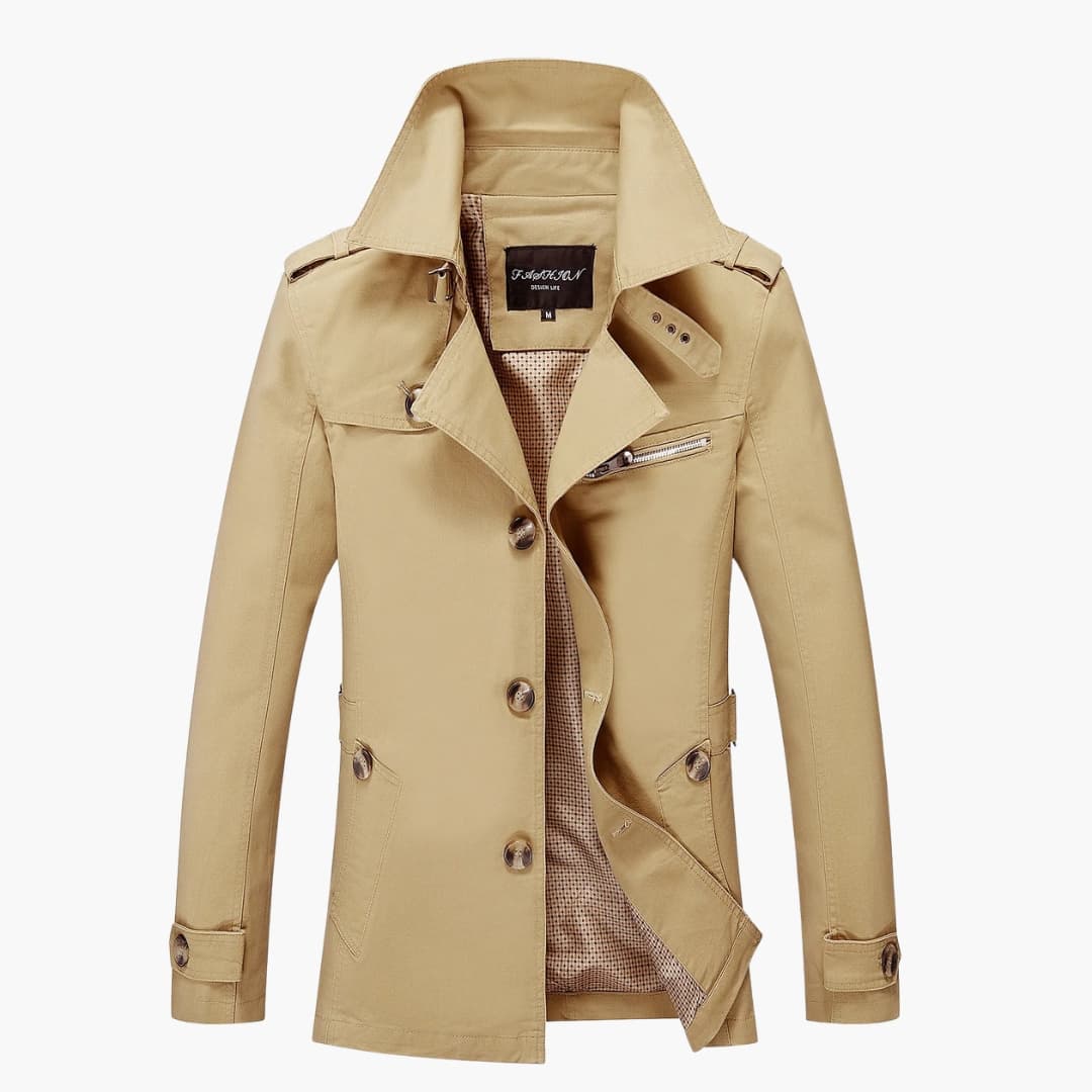 BerlinGlamour | Heren trenchcoat met riem en knoopsluiting 2