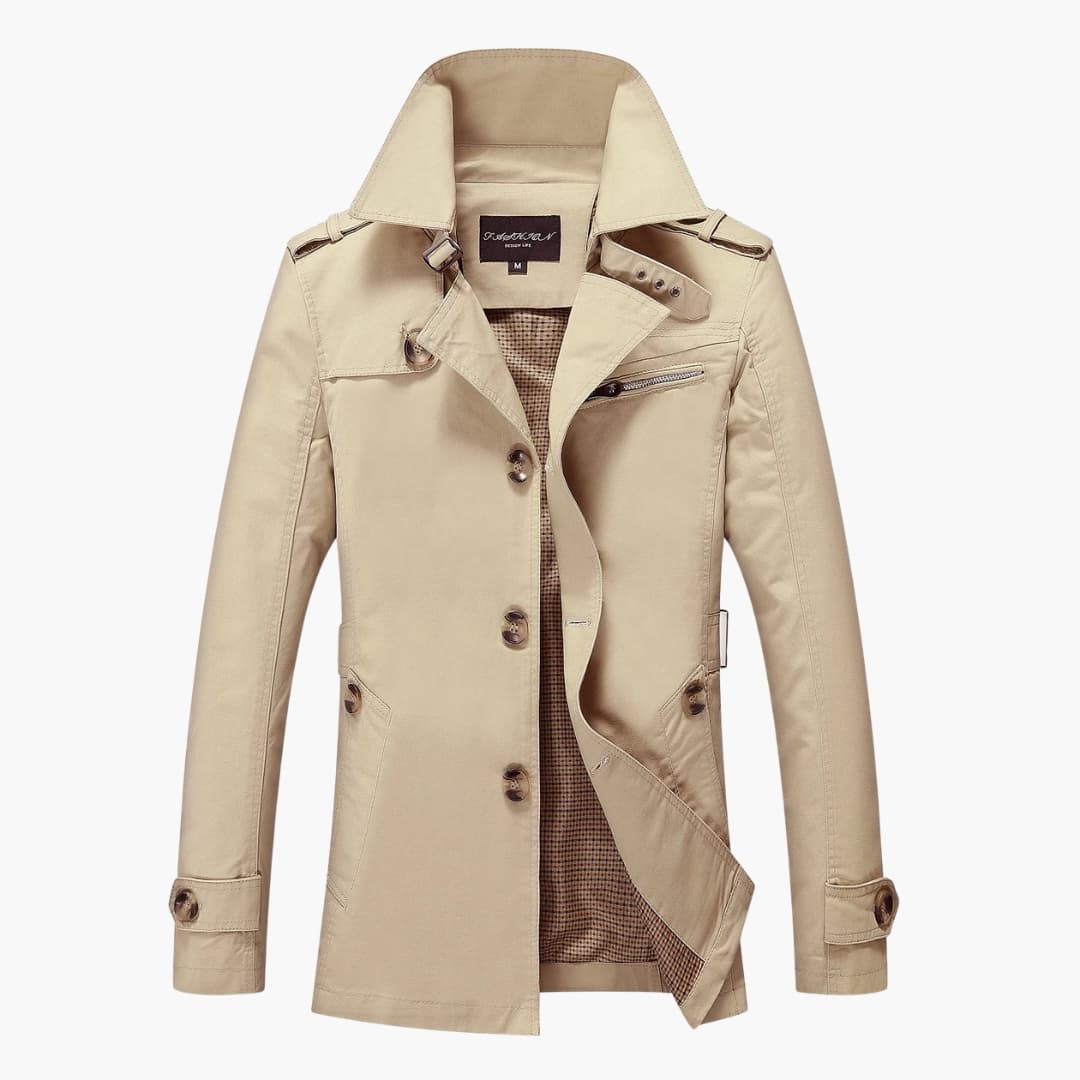 BerlinGlamour | Heren trenchcoat met riem en knoopsluiting 4