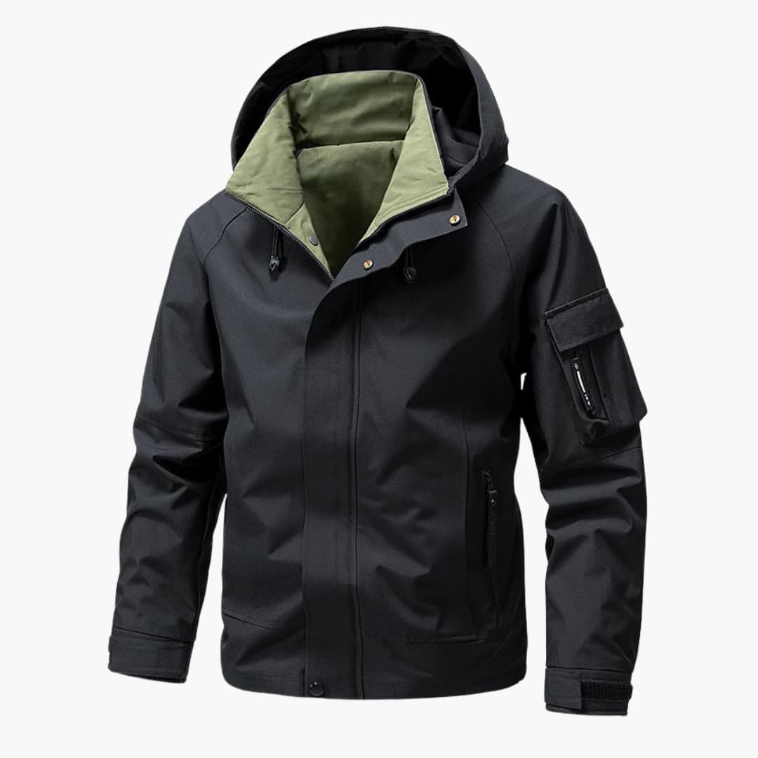 BerlinGlamour | Herenjas met capuchon, ritssluiting aan de voorkant en zijzakken 3