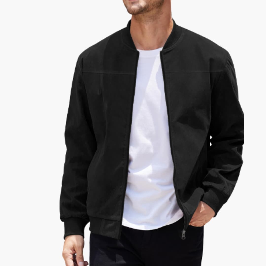 BerlinGlamour | Herenjas met rits, geribbelde zoom en lange mouwen 0