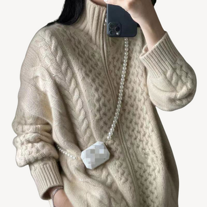 BerlinGlamour | Kabelgebreide trui met rits voor dames 0