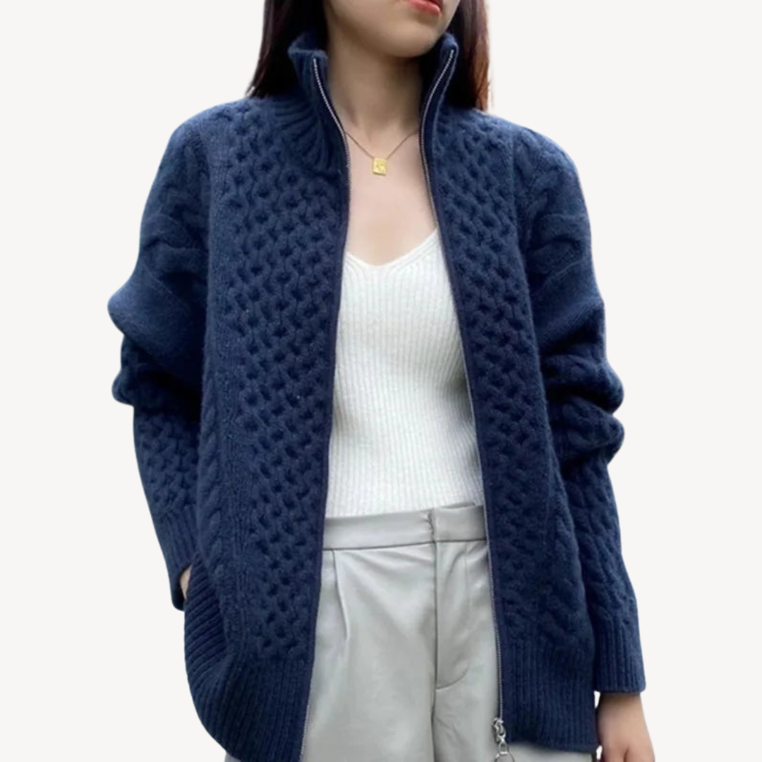 BerlinGlamour | Kabelgebreide trui met rits voor dames 2