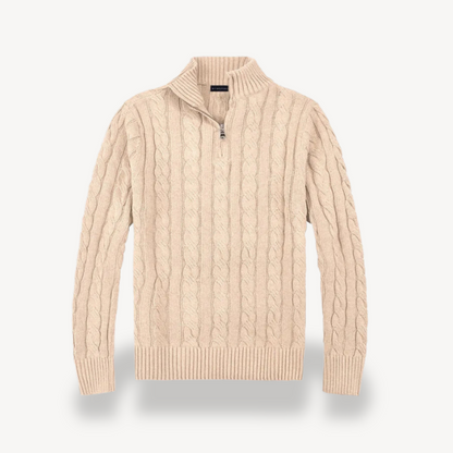 BerlinGlamour | Kabelgebreide wollen trui met kwartrits voor heren 1
