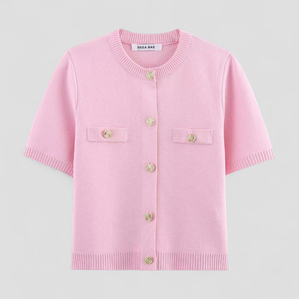 BerlinGlamour | Kort mouwen vest met knoopsluiting aan de voorkant voor dames 0