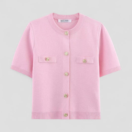 BerlinGlamour | Kort mouwen vest met knoopsluiting aan de voorkant voor dames 0