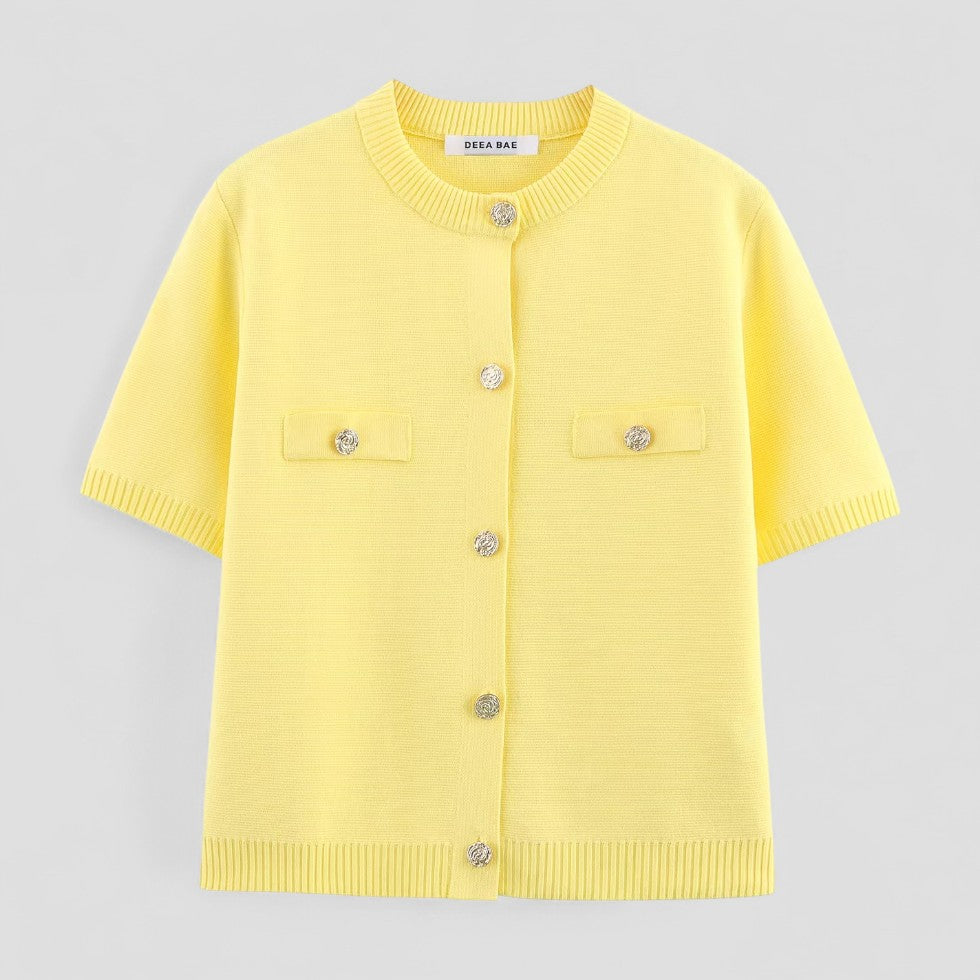 BerlinGlamour | Kort mouwen vest met knoopsluiting aan de voorkant voor dames 1