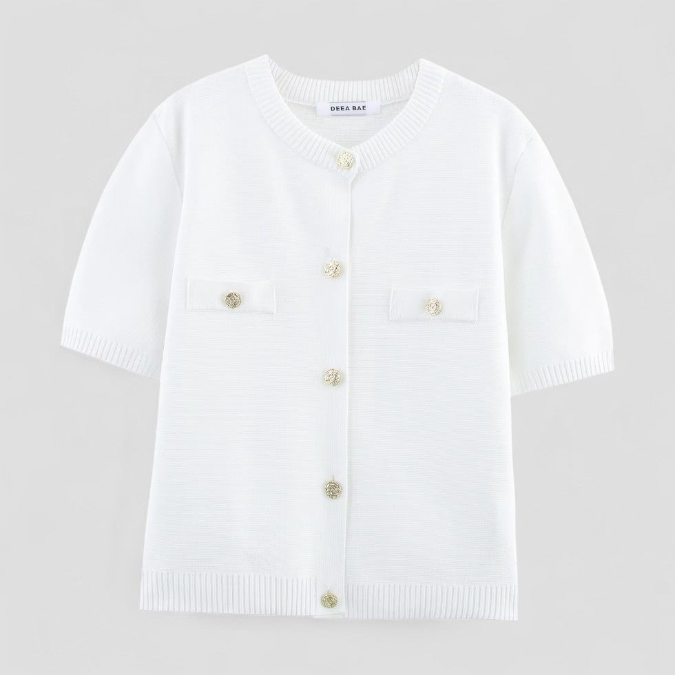 BerlinGlamour | Kort mouwen vest met knoopsluiting aan de voorkant voor dames 2