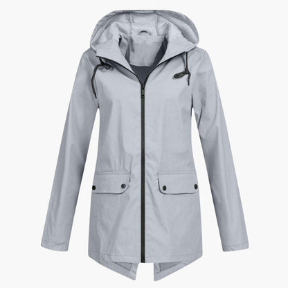 BerlinGlamour | Korte regenjas voor dames met capuchon en rits 10