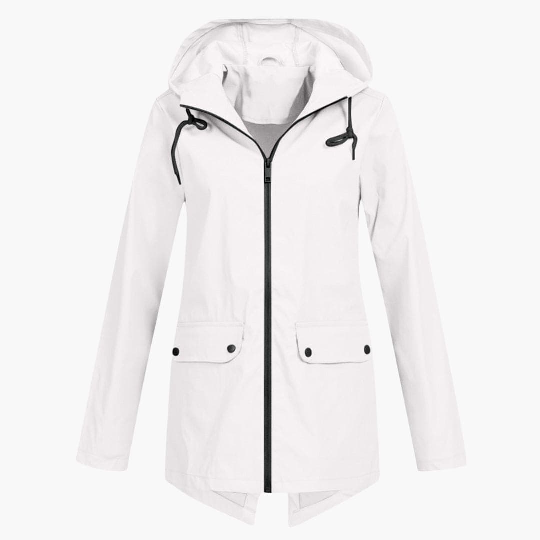 BerlinGlamour | Korte regenjas voor dames met capuchon en rits 6