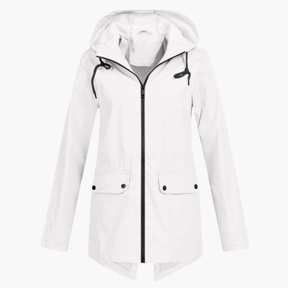 BerlinGlamour | Korte regenjas voor dames met capuchon en rits 6