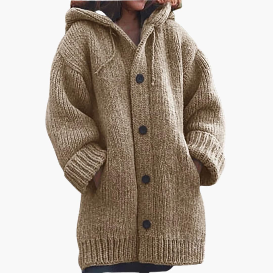 BerlinGlamour | Lange damescardigan met capuchon Warm 3