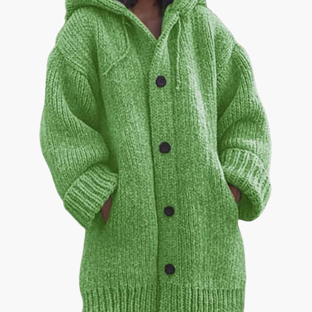 BerlinGlamour | Lange damescardigan met capuchon Warm 4