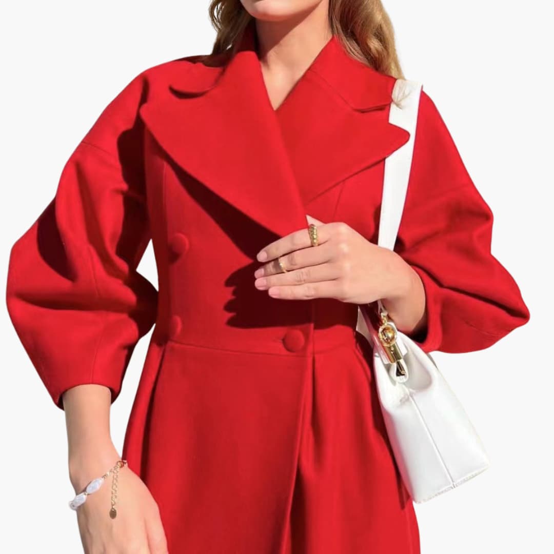 BerlinGlamour | Lange damesjas met reverskraag en dubbele knoopsluiting 5