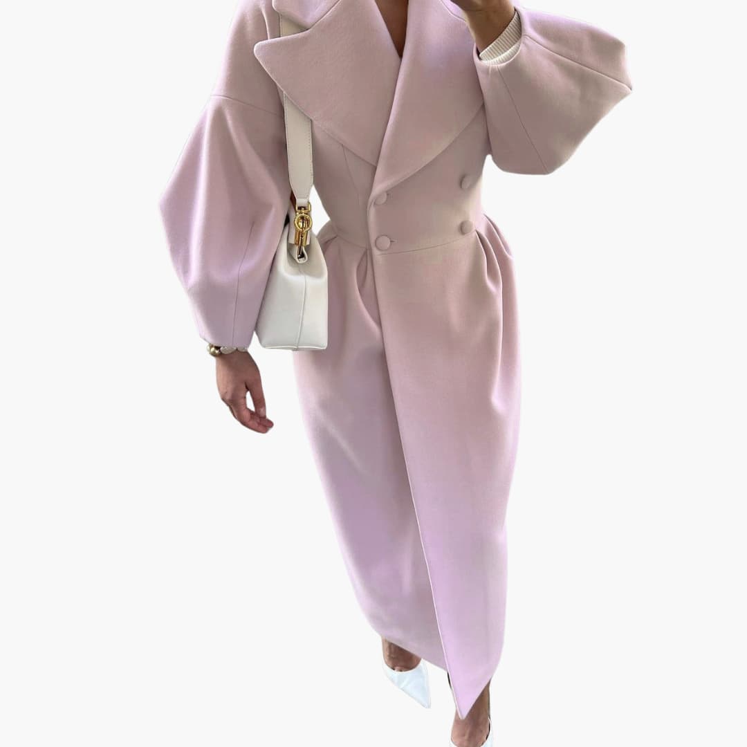 BerlinGlamour | Lange damesjas met reverskraag en dubbele knoopsluiting 6