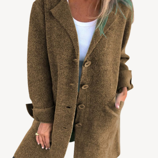 BerlinGlamour | Lange wolmix jas voor dames met knoopsluiting aan de voorkant 0