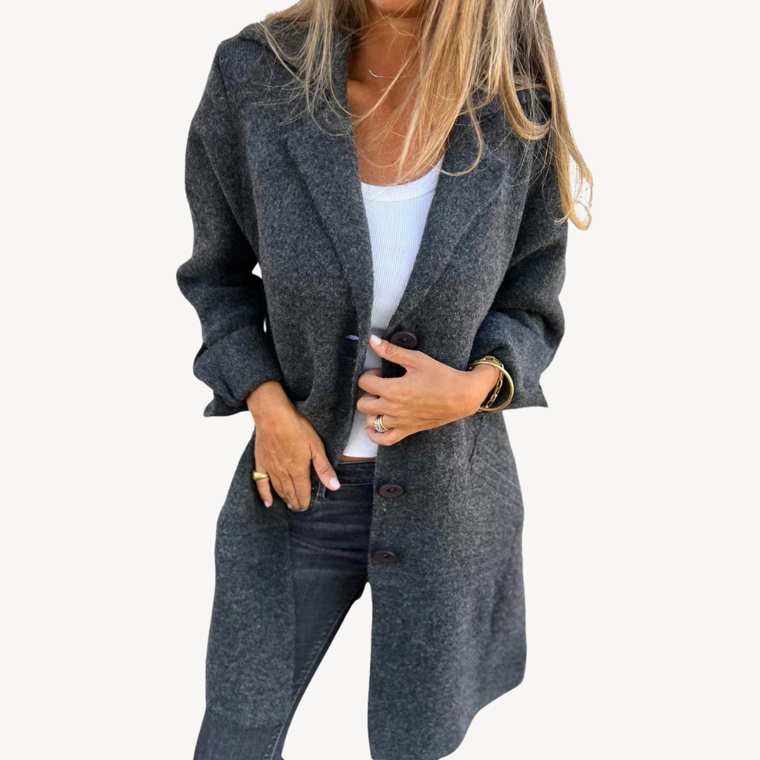 BerlinGlamour | Lange wolmix jas voor dames met knoopsluiting aan de voorkant 2