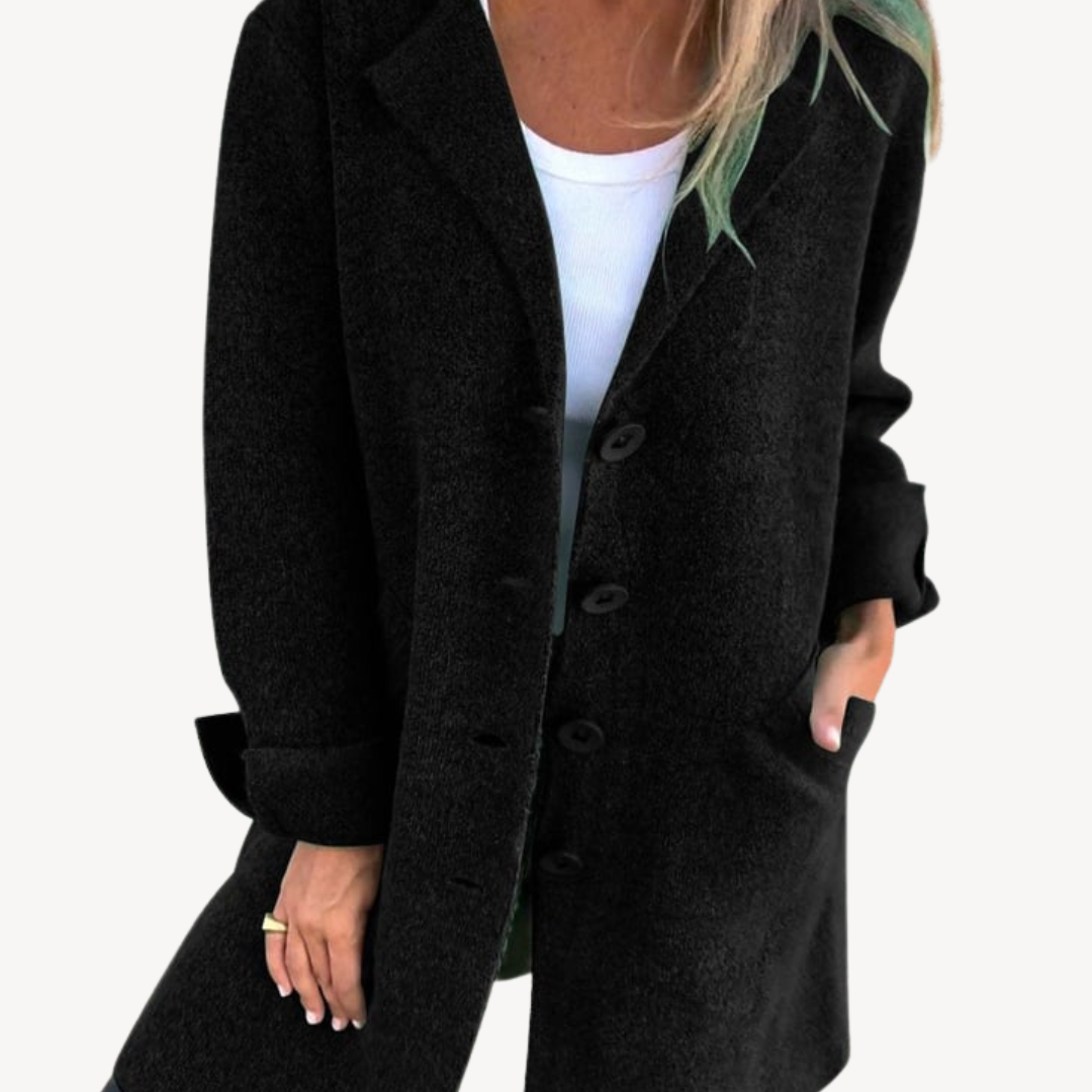 BerlinGlamour | Lange wolmix jas voor dames met knoopsluiting aan de voorkant 4