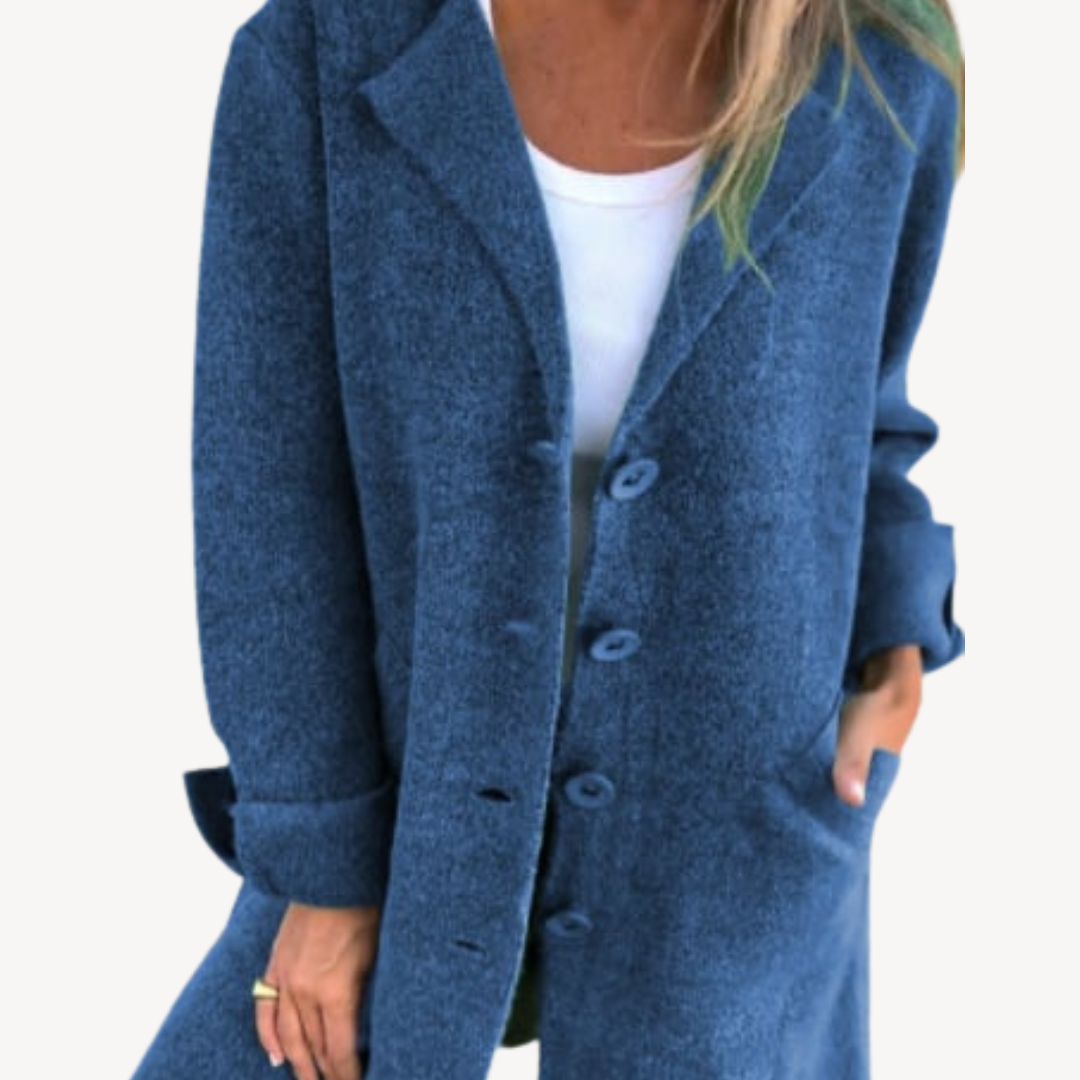 BerlinGlamour | Lange wolmix jas voor dames met knoopsluiting aan de voorkant 5