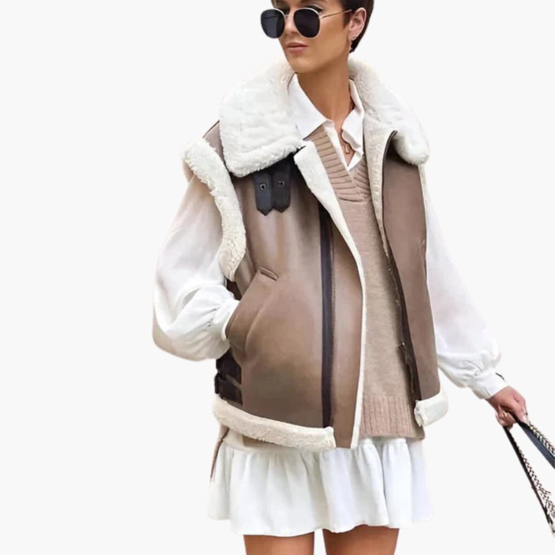 BerlinGlamour | Mouwloos damesvest met brede kraag en zijzakken 2