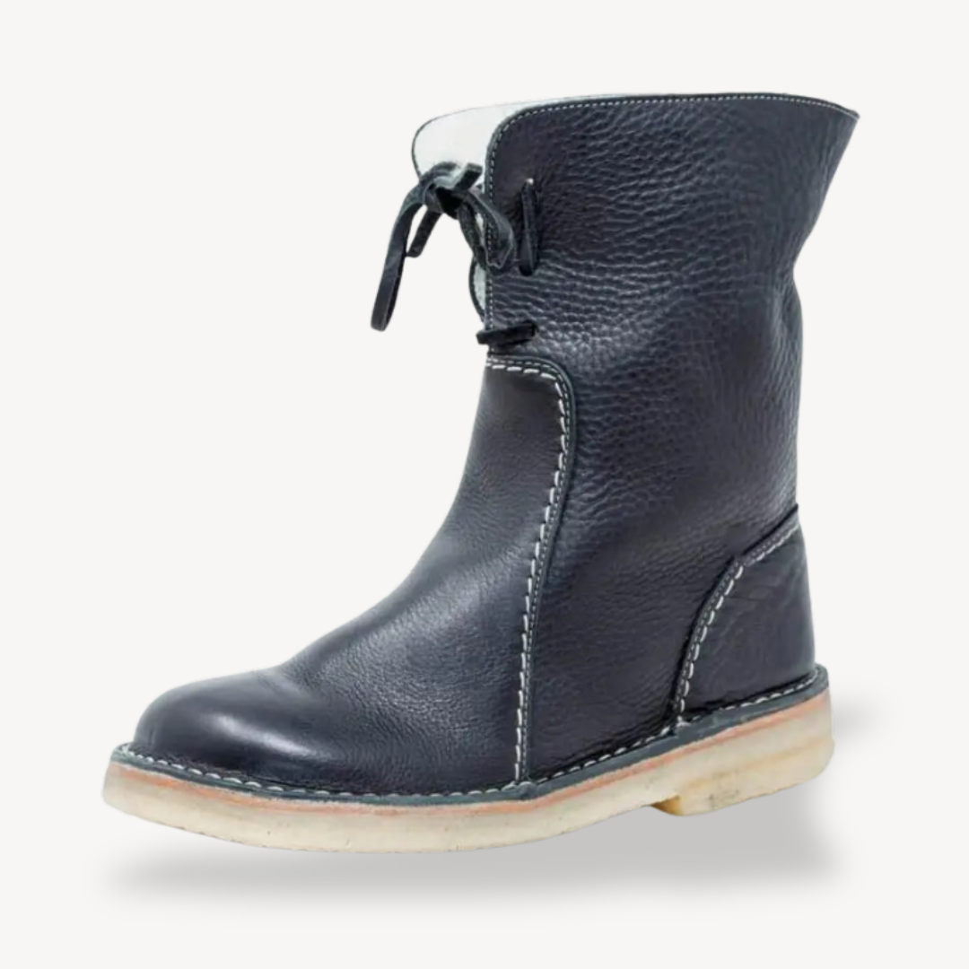 BerlinGlamour | Orthopedische, verstelbare leren enkellaarsjes met vetersluiting 2