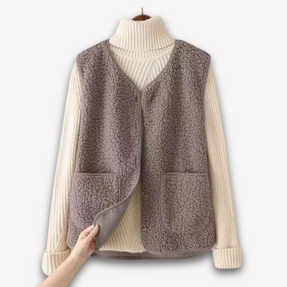 BerlinGlamour | Sherpa Fleece Vest voor Dames – Zacht, Mouwloos Pluche Jasje met Zakken – Casual Winterkleding 2