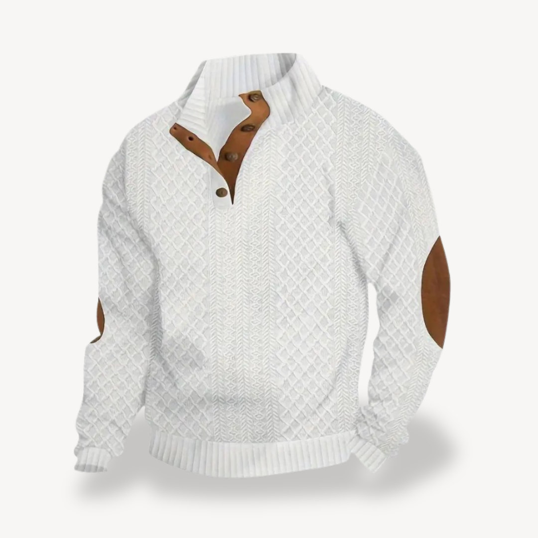 BerlinGlamour | Stijlvolle herentrui met rits en leren elleboogstukken 4