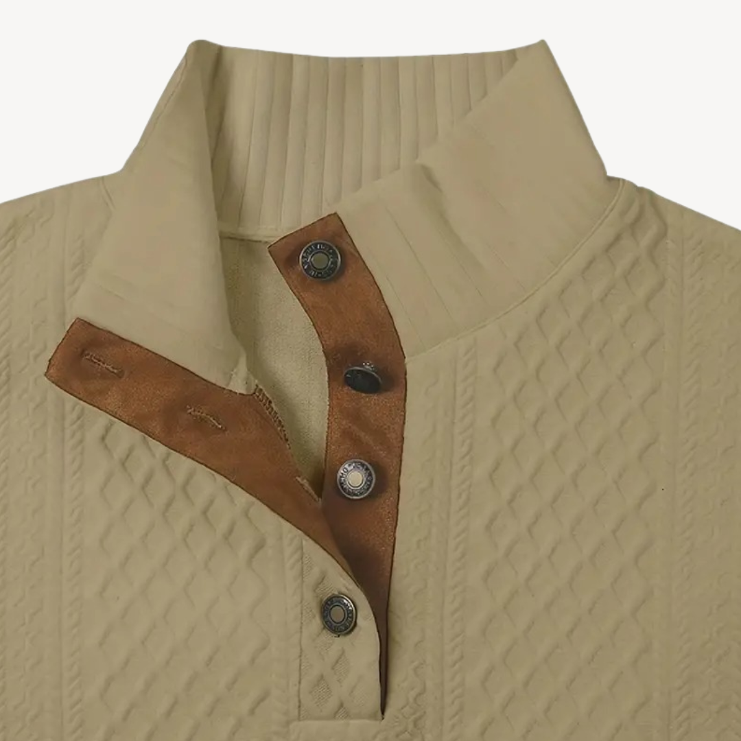 BerlinGlamour | Stijlvolle herentrui met rits en leren elleboogstukken 8