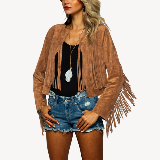 BerlinGlamour | Suède damesjasje met franjes 0