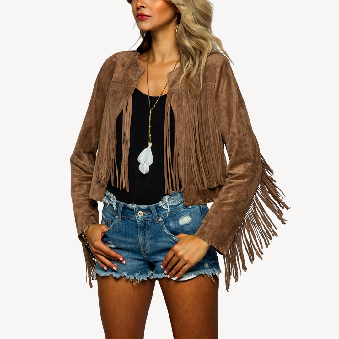 BerlinGlamour | Suède damesjasje met franjes 2