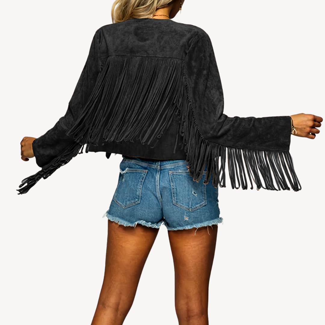 BerlinGlamour | Suède damesjasje met franjes 4