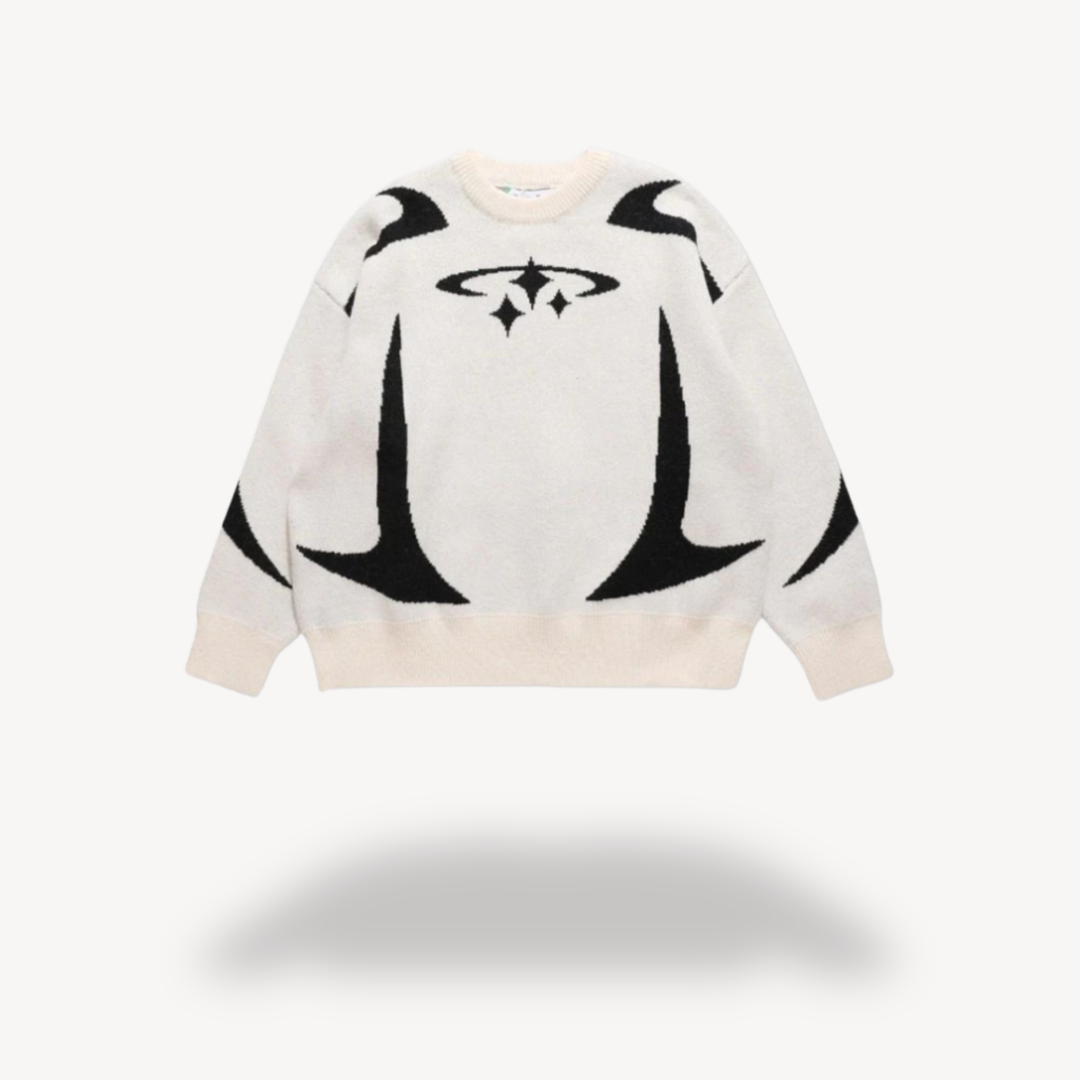 BerlinGlamour | Unisex gebreide trui met ronde hals en grafische print 0