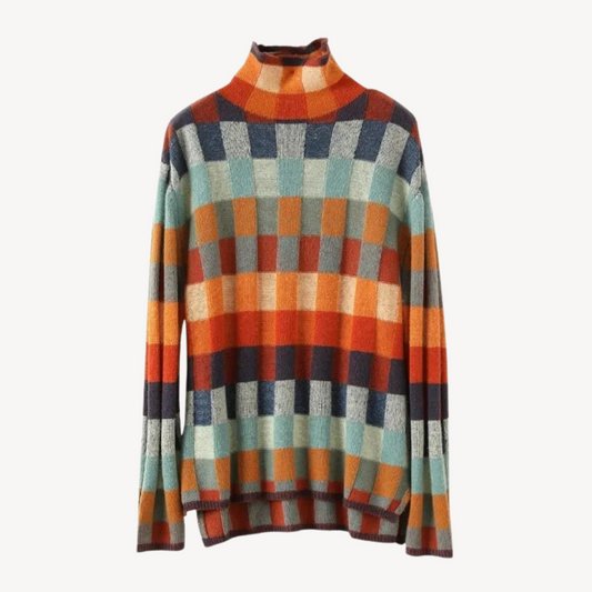 BerlinGlamour | Veelkleurige geruite gebreide trui voor dames 0