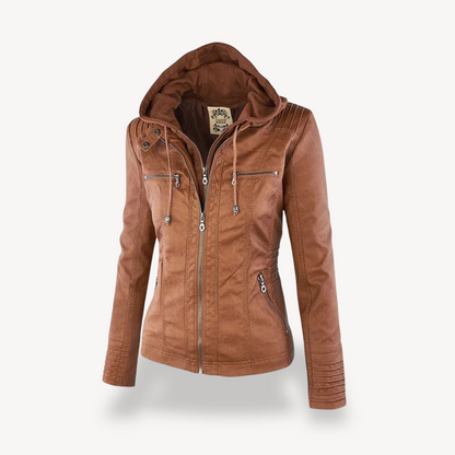 BerlinGlamour | Waterdichte leren capuchonjas voor dames 0